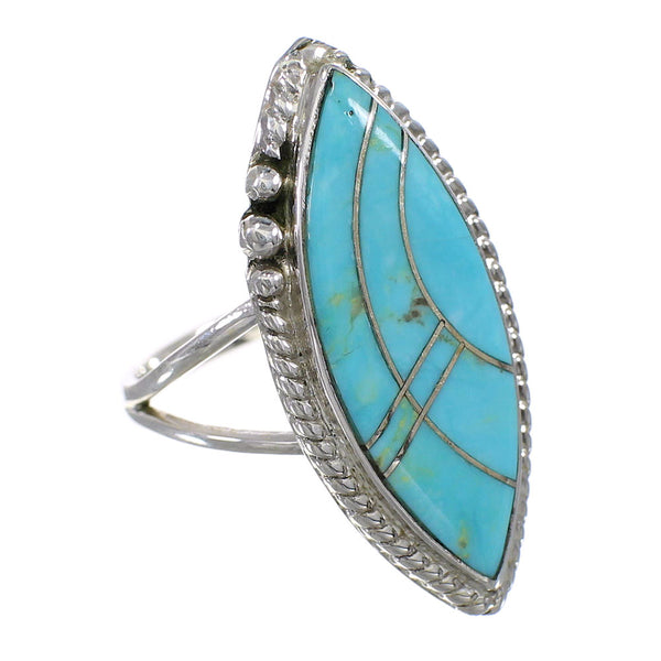 Turquoise Inlay Sterling Silver Ring Size 5-3/4 FX93574